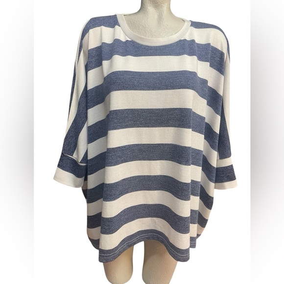 La Miel Navy Striped Dolman sleeve, Top Blue & White striped Oversized size M - Picture 2 of 5